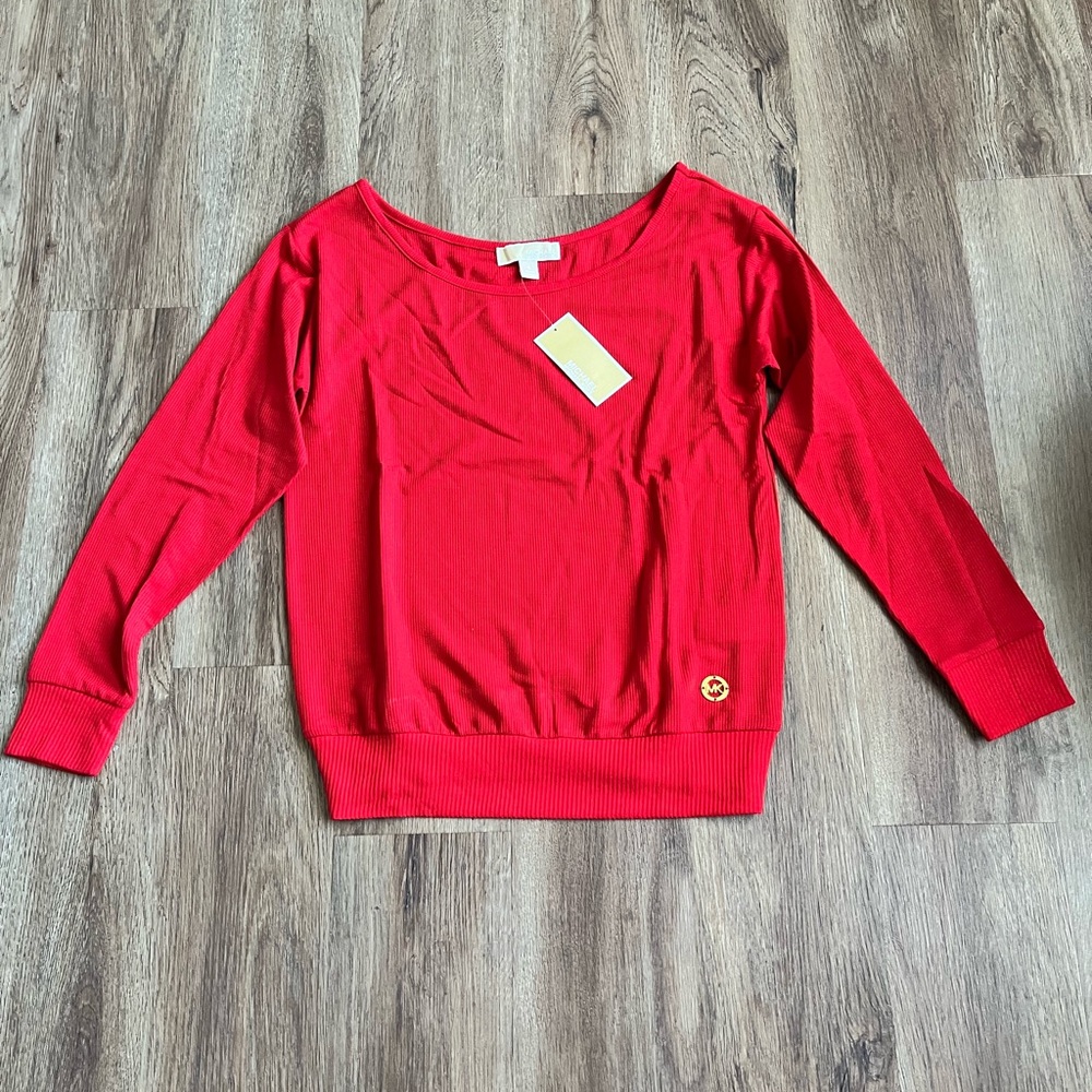 NWT ⭐️ Michael Kors Red Thermal Off Shoulder Top